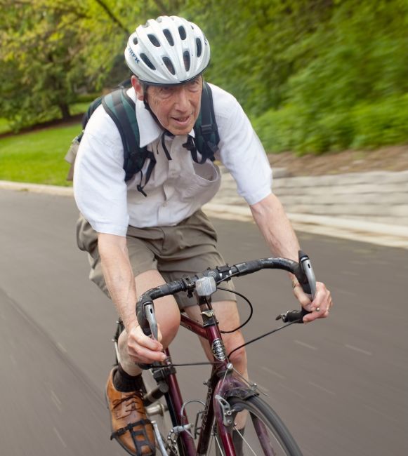 Dr. Schalch on one of his daily 12-mile, round-trip bicycle commutes 