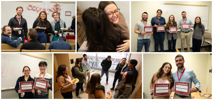 A collage of photos from a luncheon celebrating fellowship match day
