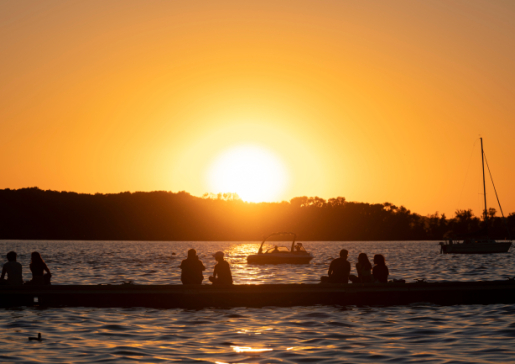 Canoeing on the lake at sunset