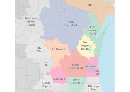 Regions served by Department of Medicine faculty