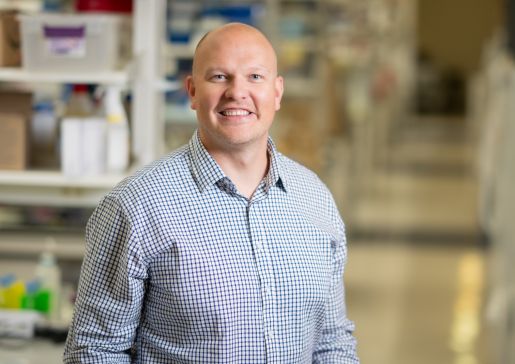 Dr. Christopher Sundberg in his lab.